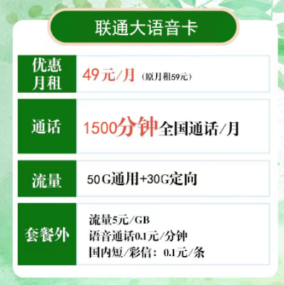 联通大语音卡59元