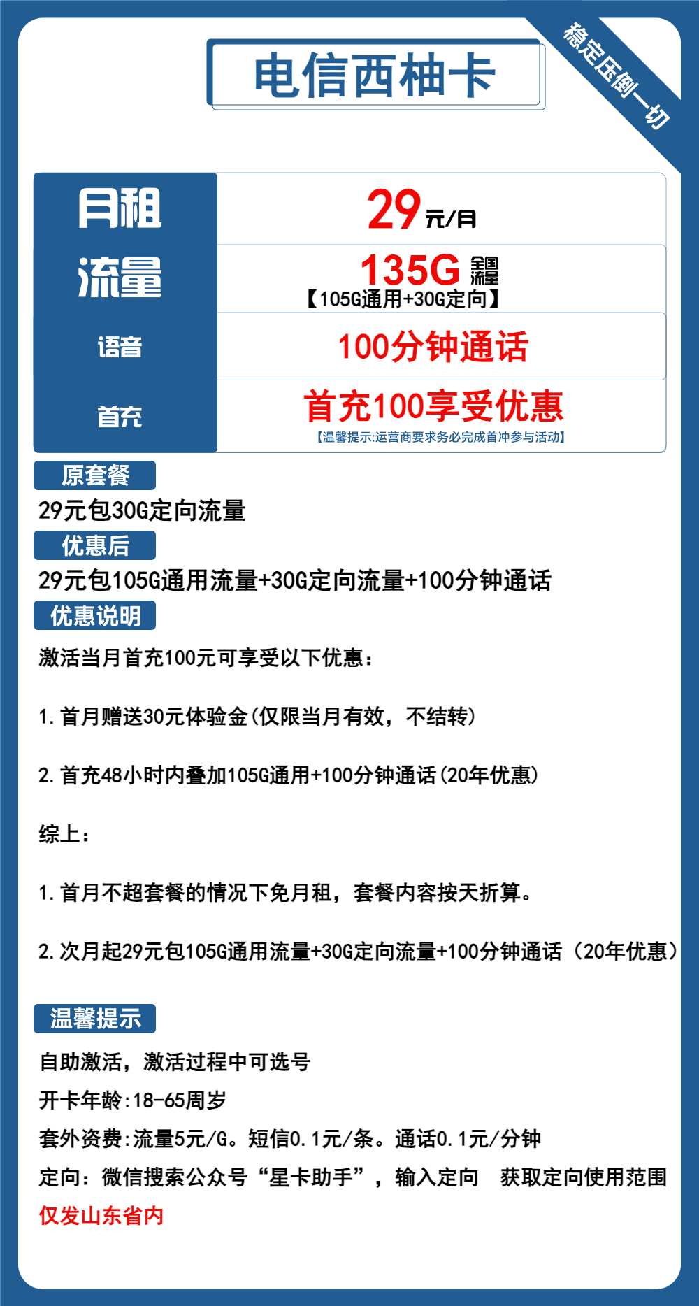 电信西柚卡29元135G流量+100分钟