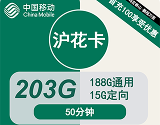 移动沪花卡29元203G流量+50分钟